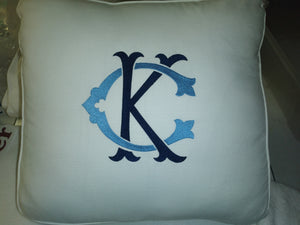 Wedge Pillow with 2-Letter Monogram in Chic font