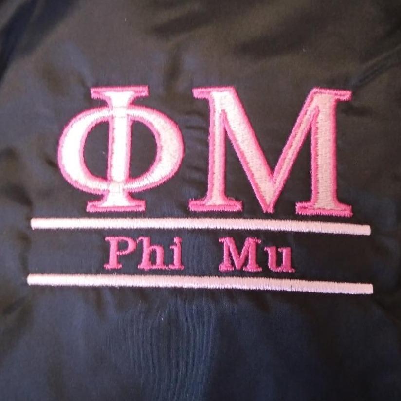 Phi Mu Windbreaker, Flannel Lined Windbreaker Embroidered with Phi Mu Greek store letters and sorority name