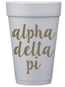 Gold Script Styrofoam Cups - Alpha Delta Pi