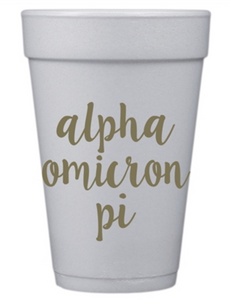 Gold Script Styrofoam Cups - Alpha Omicron Pi