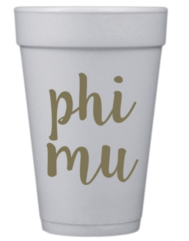 Gold Script Styrofoam Cups - Phi Mu