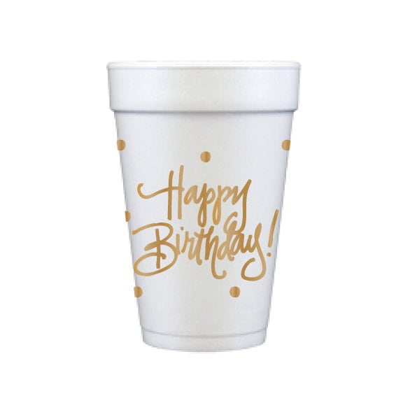 Happy Birthday Gold Print Cups