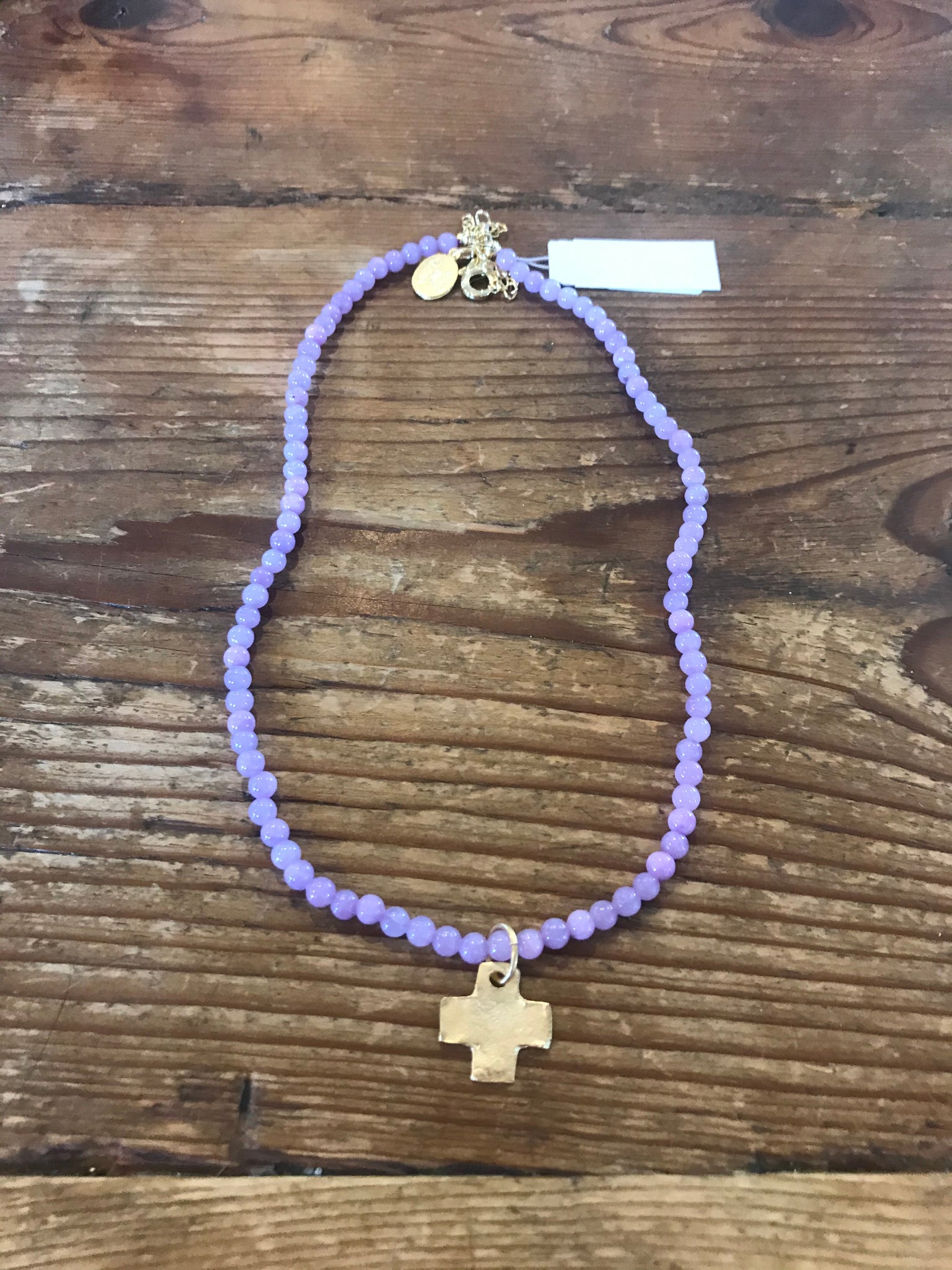 Susan Shaw 3342 Beaded Dainty Necklace with Cross