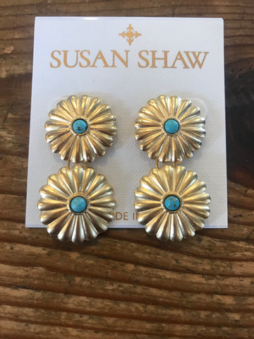 Susan Shaw 1271 Gold & Turquoise Round Earrings