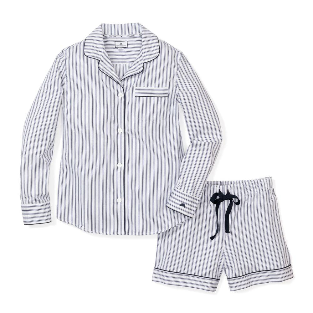 Women's Navy French Ticking Pajama Short Set