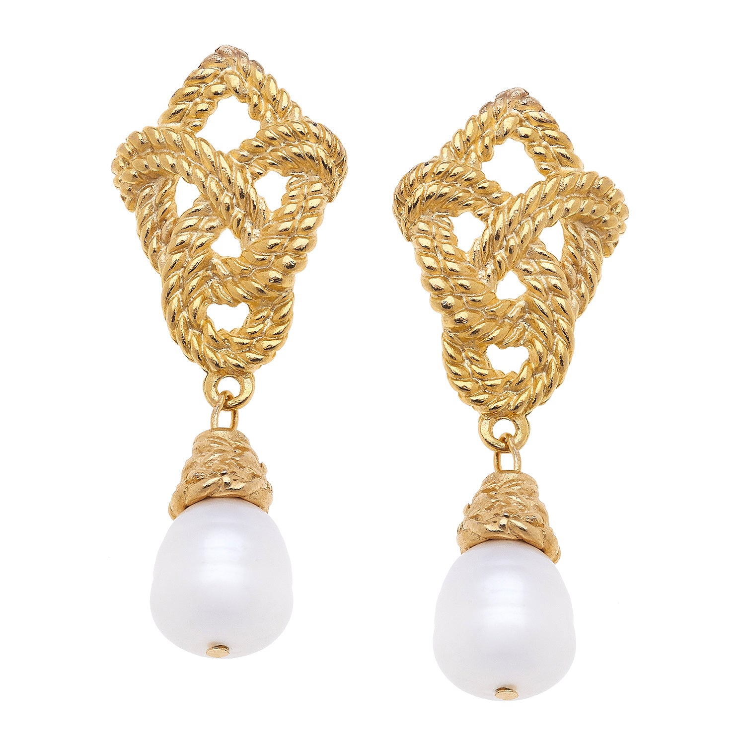 Susan Shaw 1135 Laced Rope and Pearl Earrings