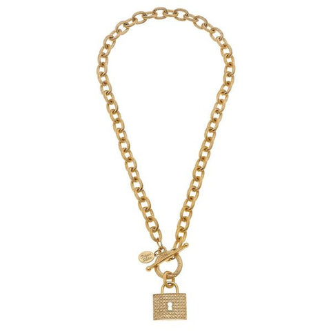 Susan Shaw 3770 Handcast Gold Lock Necklace
