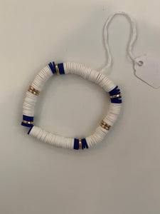 Susan Shaw 2470 Stretch Beaded White, Blue, and Gold Bracelet