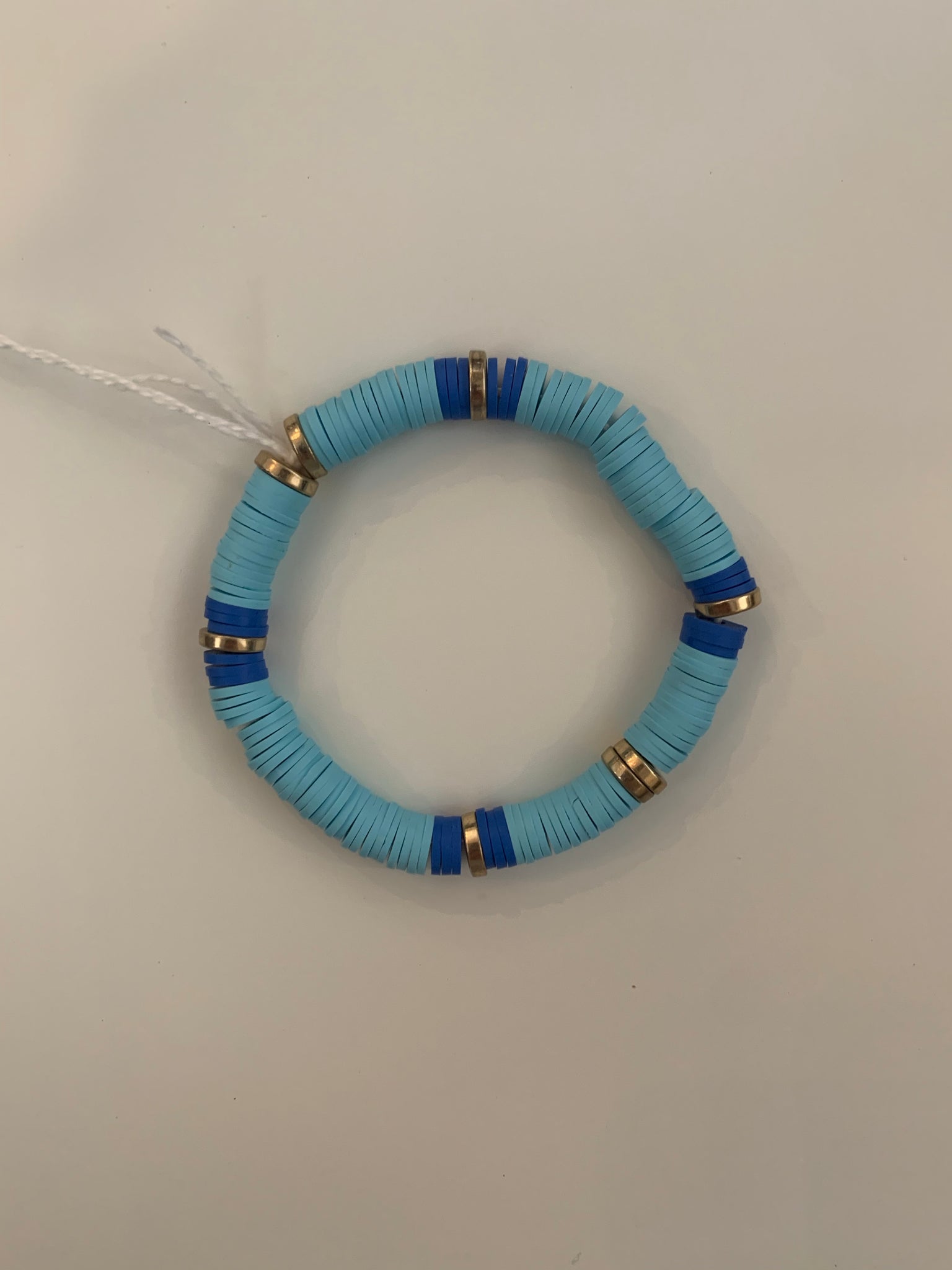Susan Shaw 2470 Stretch Beaded Turquoise , Navy Blue, and Gold Bracelet