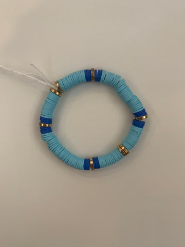 Susan Shaw 2470 Stretch Beaded Turquoise , Navy Blue, and Gold Bracelet