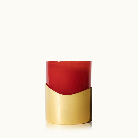 Thymes Simmered Cider Harvest Red Candle with Gold Sleeve