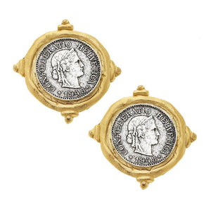Susan Shaw 1531 Mixed Metal French Franc Coin Stud Earring