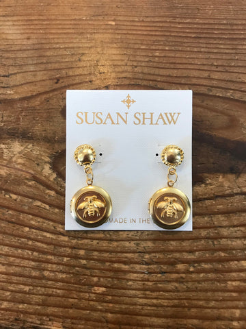 Susan Shaw 1139 Gold Round Bee Locket Earring