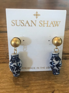 Susan Shaw 1313 Blue and White Ginger Jar Drop Earring