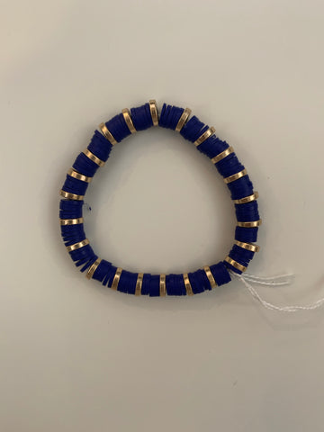 Susan Shaw 2470 Stretch Beaded Navy Blue and Gold Bracelet