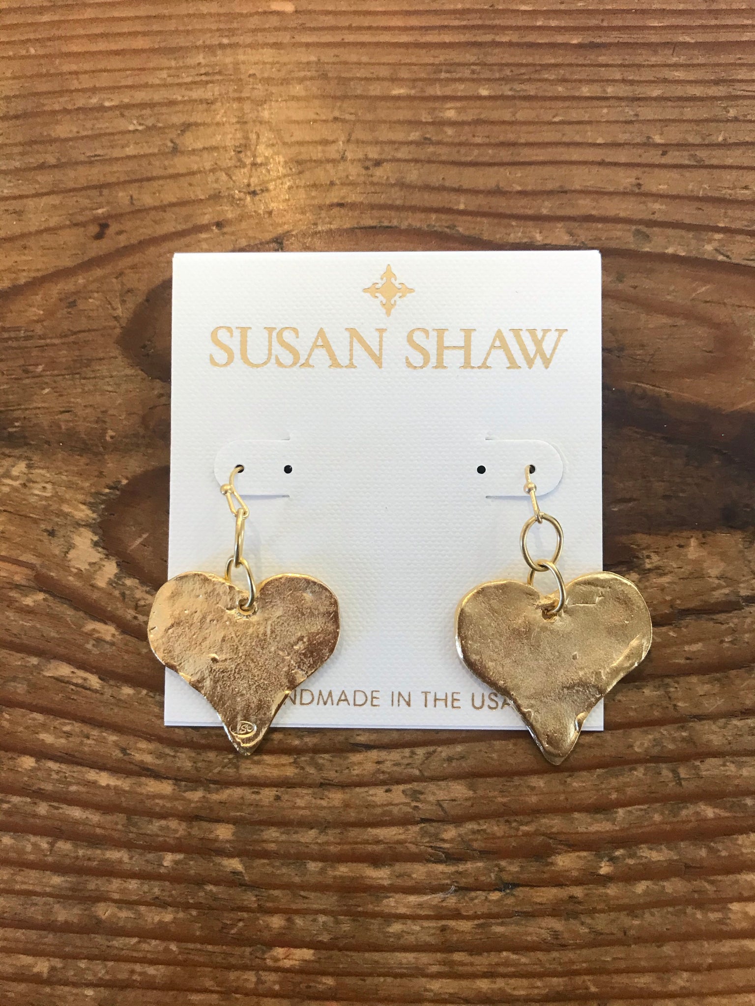 Susan Shaw 1510 Handcast Gold Heart Earring