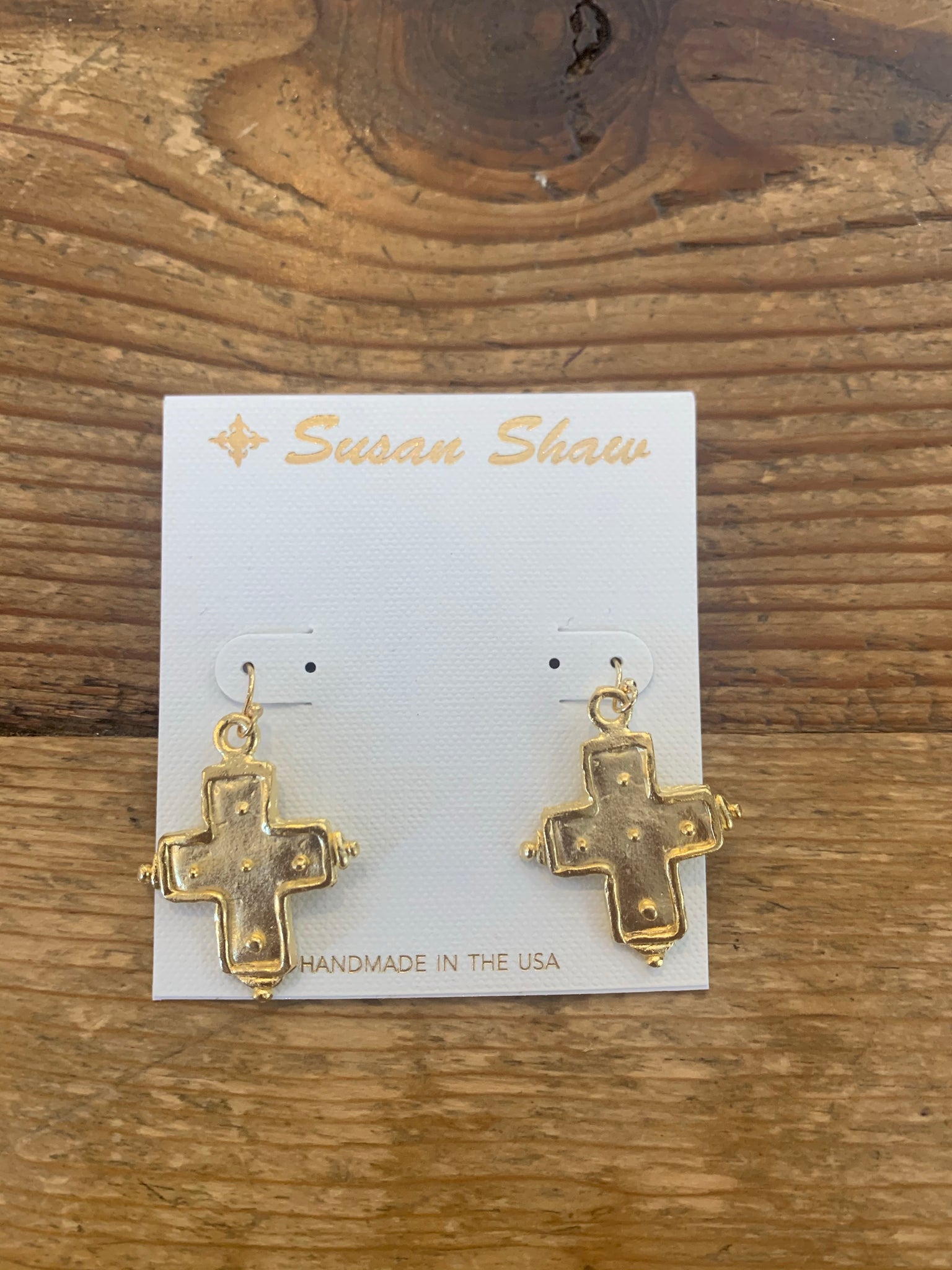 Susan Shaw 1980 Gold Studded Cross Earrings