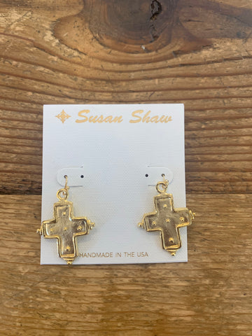 Susan Shaw 1980 Gold Studded Cross Earrings