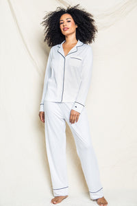 Women's Cotton White Classic with Black Piping Pajama Set