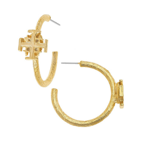 Susan Shaw 1166 Jerusalem Cross Hoop Earrings