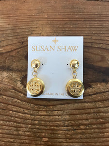 Susan Shaw 1139 Gold Round Jerusalem Cross Locket Earring