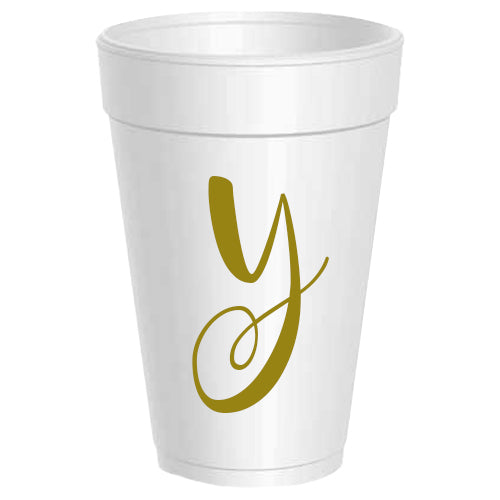 Gold Script Alphabet Styrofoam Cups