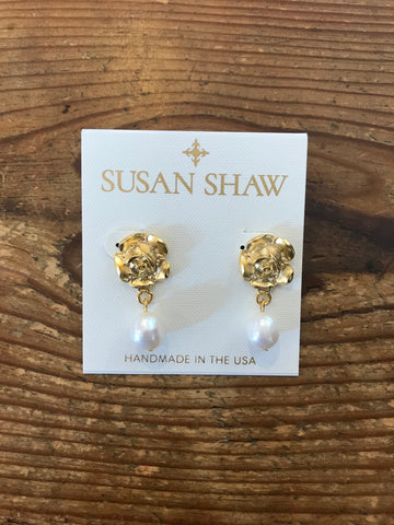 Susan Shaw 1952 Gold Rose & Freshwater Pearl Earring