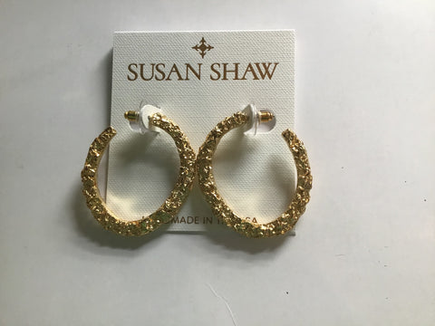 Susan Shaw 1465 Gold Textured Hoop Earring