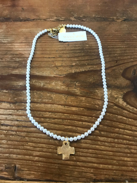 Susan Shaw 3342 Beaded Dainty Necklace with Cross