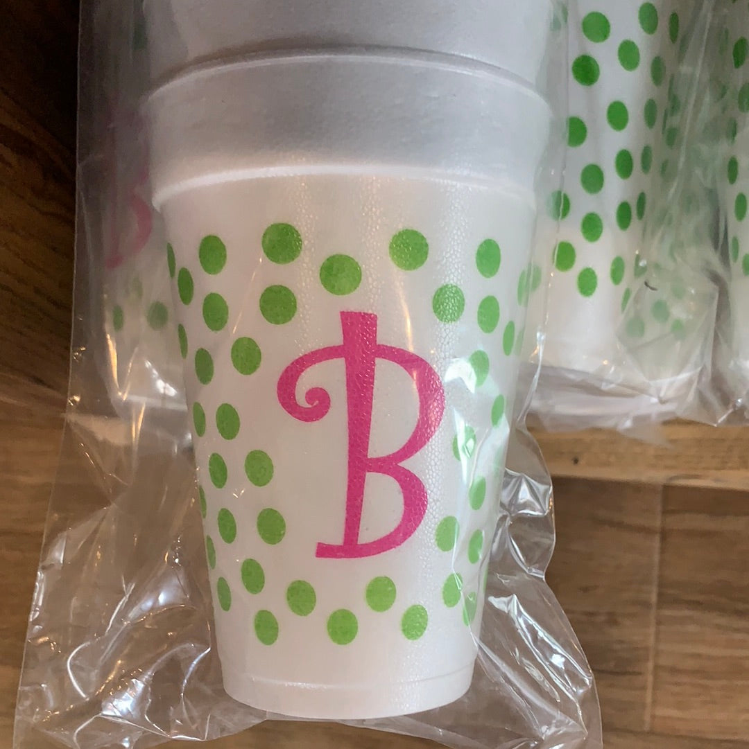 Polka Dot Alphabet Initial Styrofoam Cups