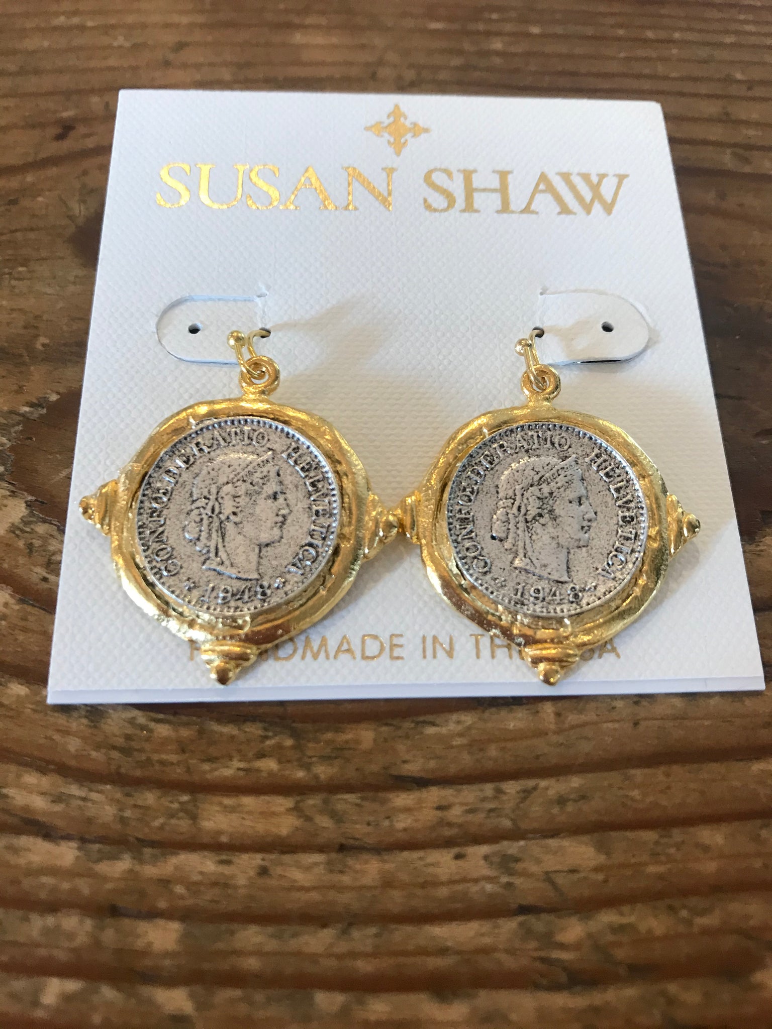 Susan Shaw 1531 Mixed Metal French Franc Coin Earring