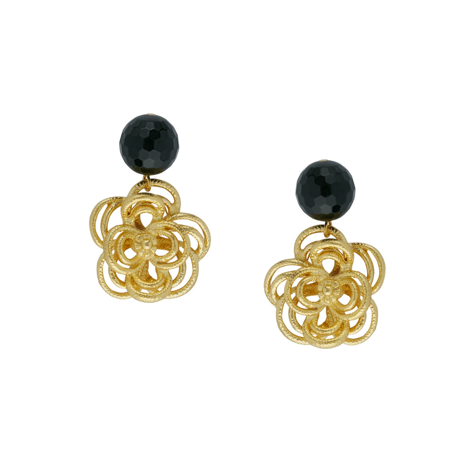 Susan Shaw 1083 Black Onyx Flower Earrings