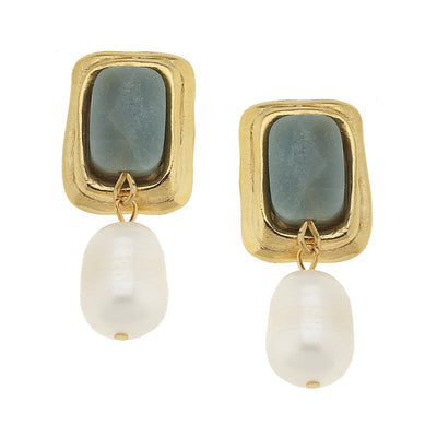 Susan Shaw 1224 Amazonite and Pearl Earring