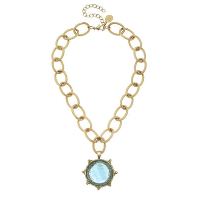 Susan Shaw 3584 Aqua Venetian Glass Coin Necklace